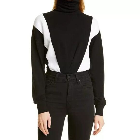 RTA NWD Isla Sweater Turtleneck Thong Bodysuit Black White Stripe Size M - Picture 1 of 7